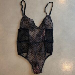 Victoria's Secret Black Sheer Polka-Dot Lace Bodysuit